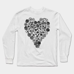 Black and White Floral Heart of Flowers Mothers Day Long Sleeve T-Shirt